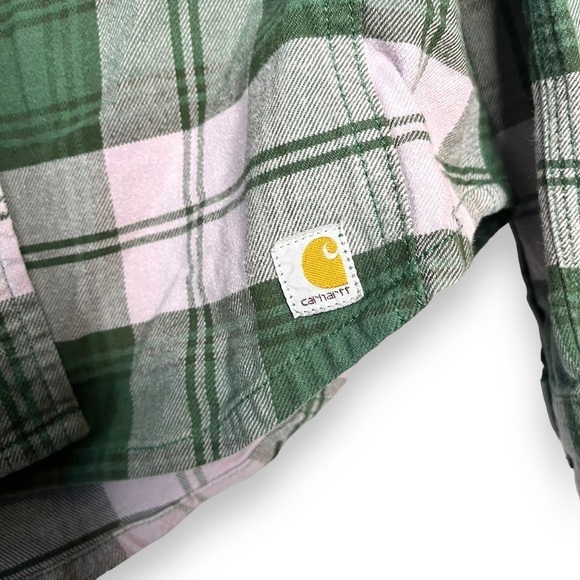 Carhartt Green Purple Flannel Shirt Size Medium Long Sleeve Plaid Collared Shirt - Picture 6 of 7